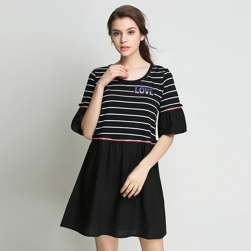 2017 Summer font b Women b font Casual Plus Size Dresses Striped Patchwork Black Elegant For