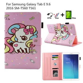 

Tablet Case for Samsung Galaxy Tab E 9.6 SM-T560 SM-T561 T560 T561 Smart Cover Funda Tablet cartoon PU Leather Skin Stand Shell