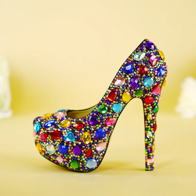 muilti color rhinestone wedding shoes high shoes font b woman b font up heel platform shoes
