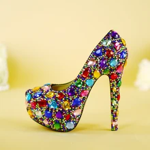 muilti color rhinestone wedding shoes high shoes woman up heel platform shoes plus size 34-43 women’s party shoes free shipping