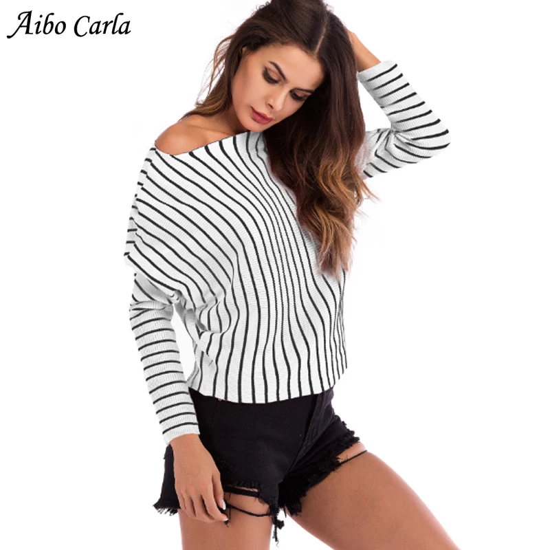 Women Basic Striped Knitted Sweaters Long Sleeve O Neck