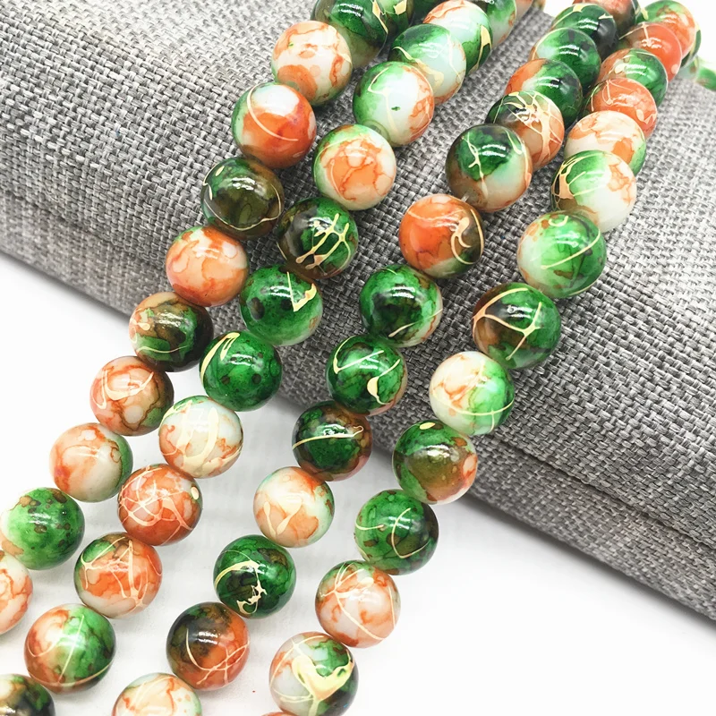 

Wholesale 4/6/8mm Green&orange&white Salad Glass Beads Loose Spacer Painted Pearl Charm DIY Jewellery Making #10