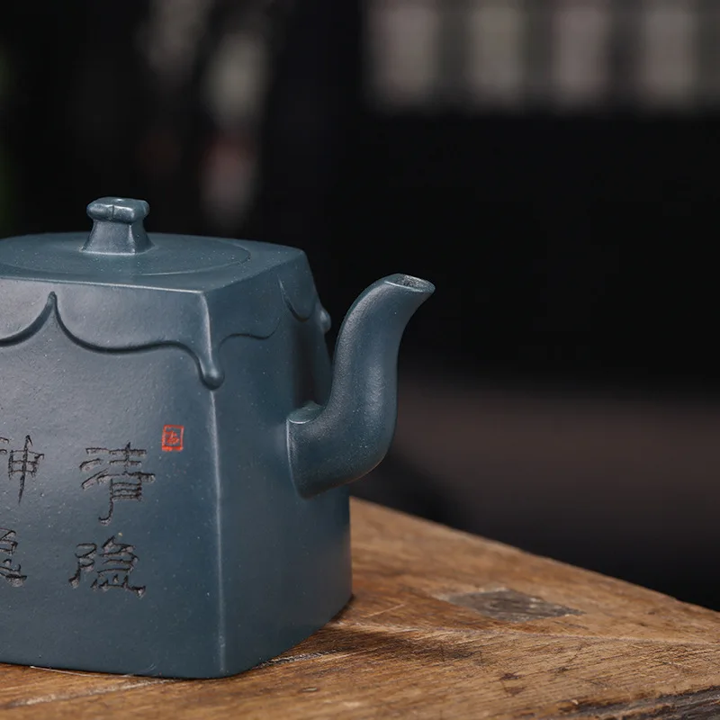 Yixing НЕОБРАБОТАННАЯ руда темно-красный эмалированный керамический чайник квадратный Королевский нефрит Azure Xu Zhi чистый ручной чайный сервиз