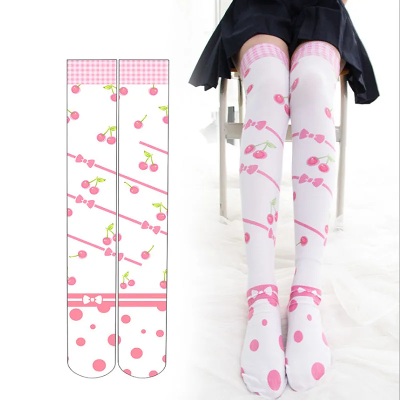 

Cute Cherry 3D Printed Lolita Stockings Cosplay Animes Design Socks Kawaii Thigh High School Sock Over the Knee Stocking