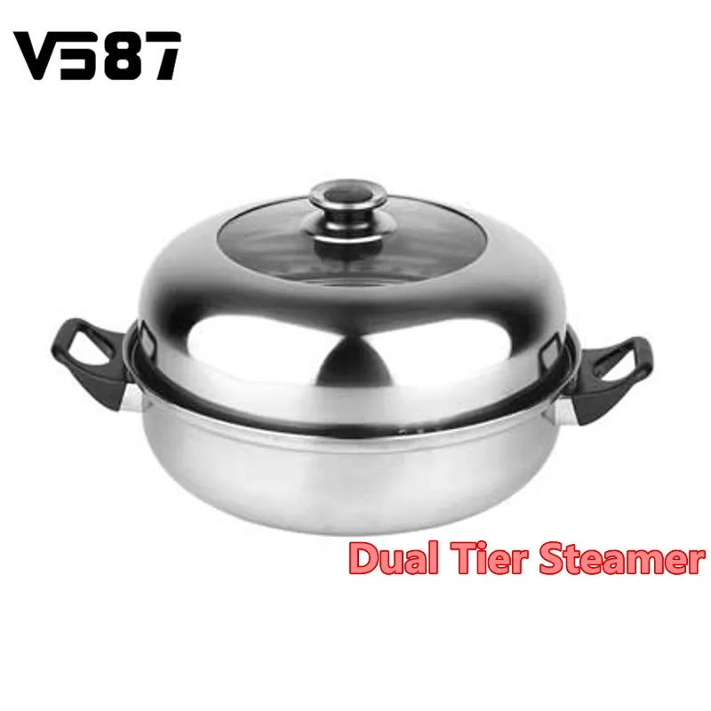 2 Tiers Stainless Steel Steamer Induction Compatible Cookware Steam Pot