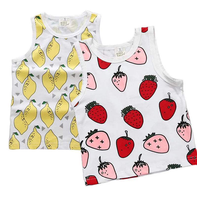

2019 Summer Girls Sleeveless Tshirts Tanktop Cotton Toddler Boys Fruit Print T-shirt Vest Cartoon Tops For Kids Clothes 0-4Years