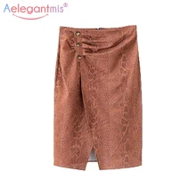 Aelegantmis модные, пикантные разрез Высокая Талия Для женщин юбка весна Винтаж под змеиную кожу; миди юбка женская элегантная Повседневное прямые юбки