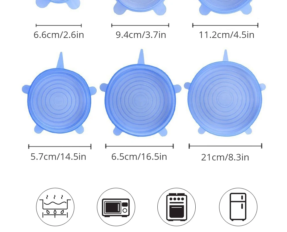6 шт. комплект силиконовая миска растягивающиеся крышки пластик обёрточная бумага крышка микроволновая печь холодильник свежие держать