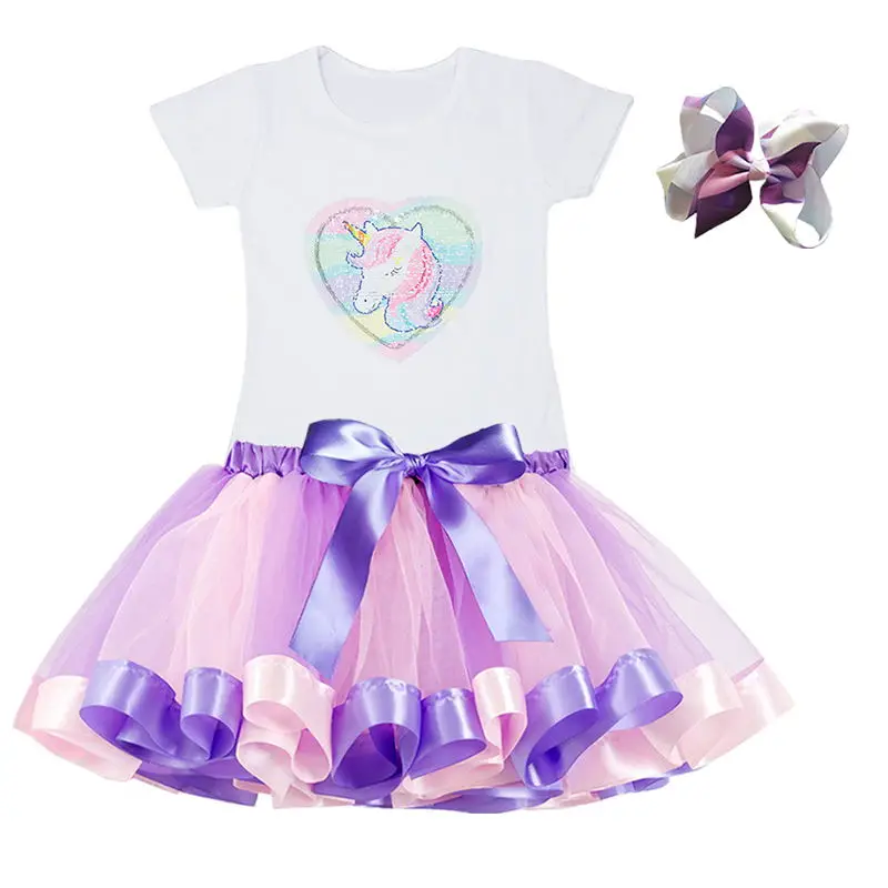 Комплекты одежды с единорогом; одежда для маленьких девочек; коллекция года; Летние вечерние разноцветные платья-пачки принцессы с единорогом; Детские бальные платья на день рождения - Цвет: S6