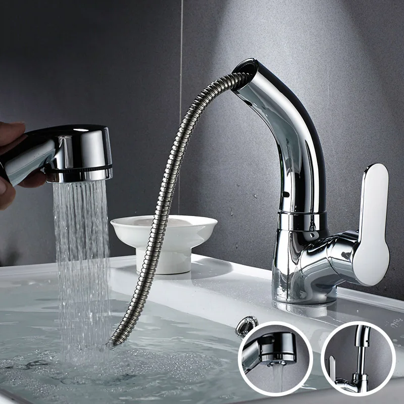 Bathroom Faucets Single Handle Pull Out Bathroom Tap Two pull out modes