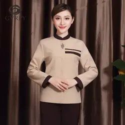 Китайский узел вышивка работник уборка Спецодежда Униформа с длинным рукавом уборка услуги униформы для женщин официант куртки