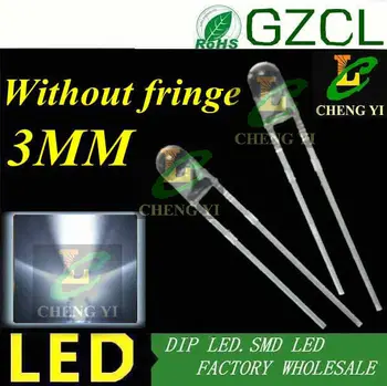 

High bright White led 3mm diode without edge 6000-7000K water clear dip led 3.0-3.5V