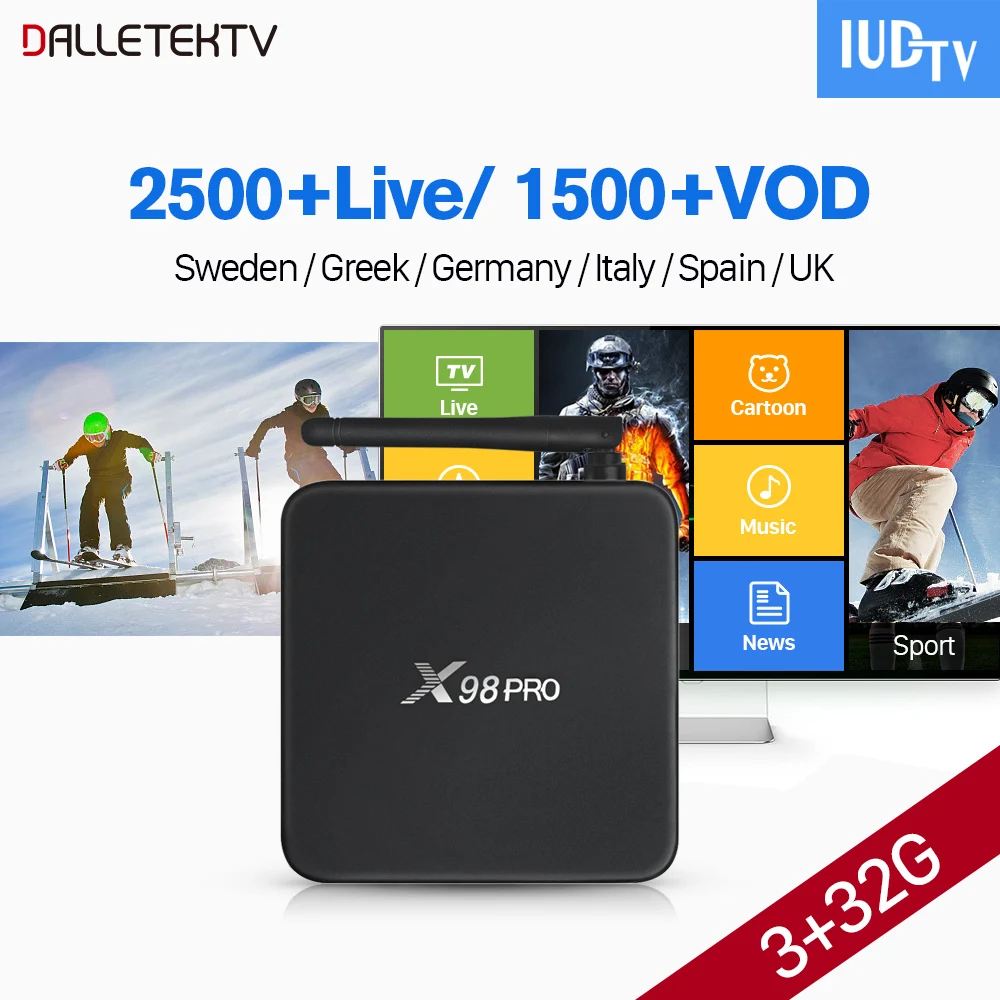 

IPTV Europe Arabic X98 PRO Smart Android 6.0 TV Box Amlogic S912 3GB 32GB IUDTV IPTV Subscription Sweden Italy Spain UK IPTV Box