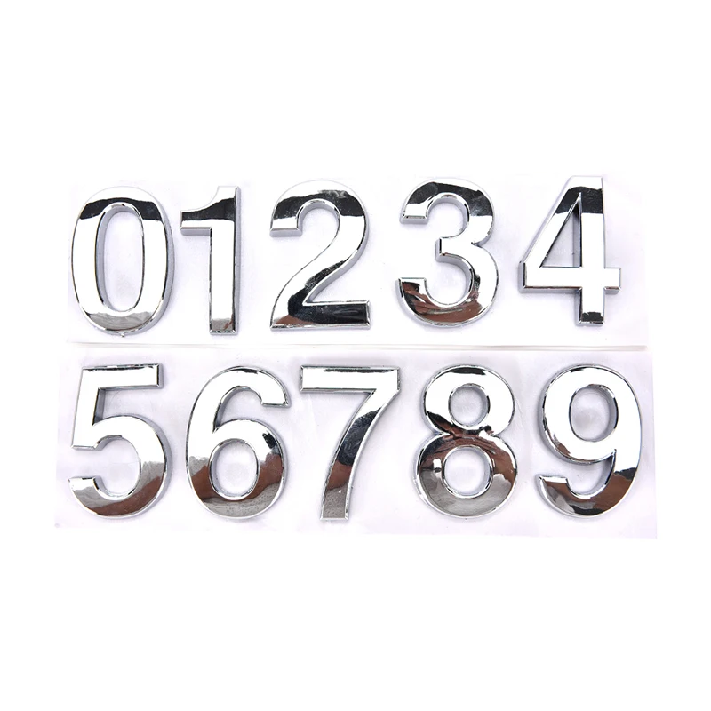 

10PCS Silver House Door Car Address Number Digits Numeral Plate Plaque Sign Room Gate Badge Sticker With Self-adhesive Sticker