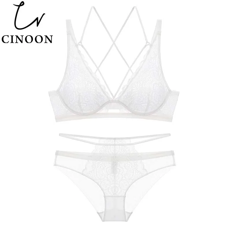 New Top Sexy Underwear Set Cotton Push-up Bra and Panty Sets 3/4 Cup Brand Green Lace Lingerie Set Women Deep V Brassiere Black