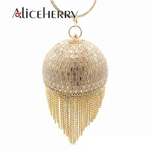 Женский Свадебный клатч с золотыми кристаллами, бриллиантами, кисточками, вечерние клатчи, кошельки, женские сумки на запястье, круговая сумка из бисера