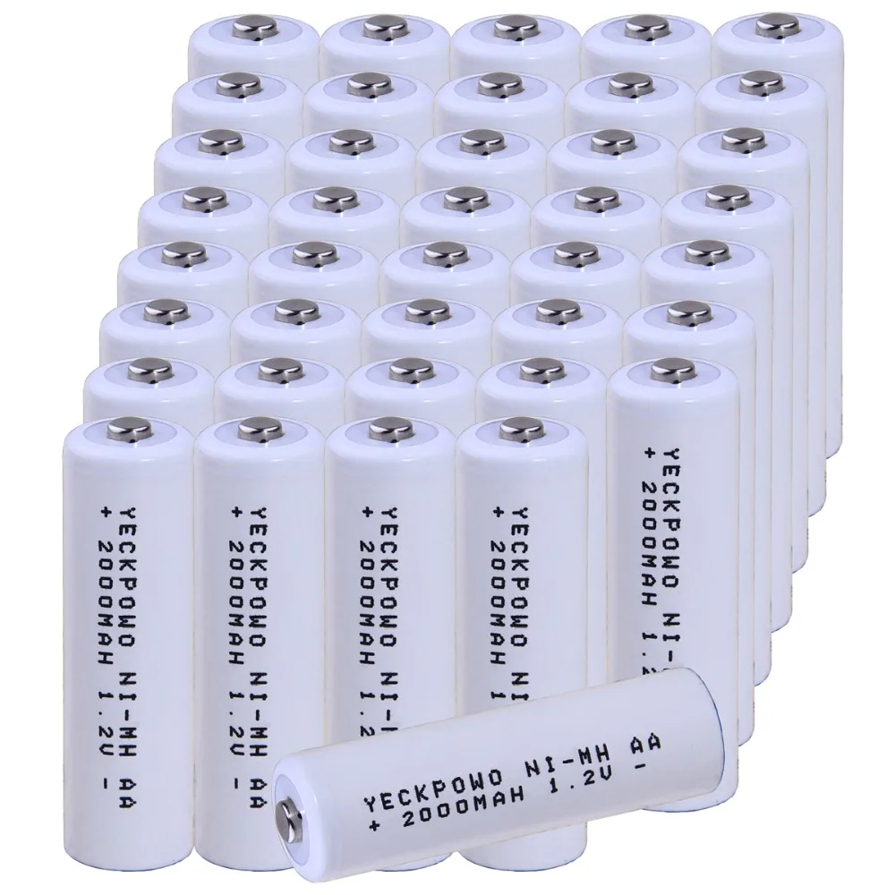 

Real capacity! 40 pcs AA 1.2V NIMH AA rechargeable battery 2000mah for camera razor toy remote control flashlight yeckpowo brand