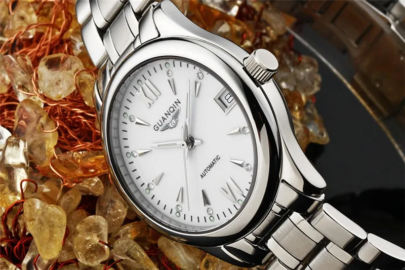 Womens Watches GUANQIN Date Luminous Rainstone Automatic Watch Waterproof Mechanical Watch Brand Luxury Stainless Steel Back (24)
