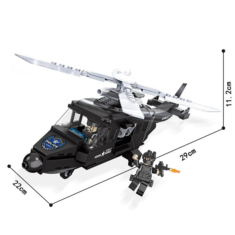 Police station SWAT Helicopter soldiers Military Series 3D Model building blocks city Boy Toys for children