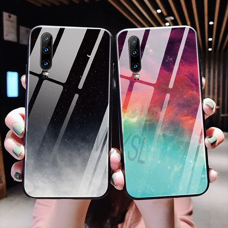 

Fashion Tempered Glass Case For Huawei Mate 20 10 Lite Nova 4 3 3i Honor 7A 7C Pro Y5 Y6 Prime P Smart 2018 Case Colorful Cover