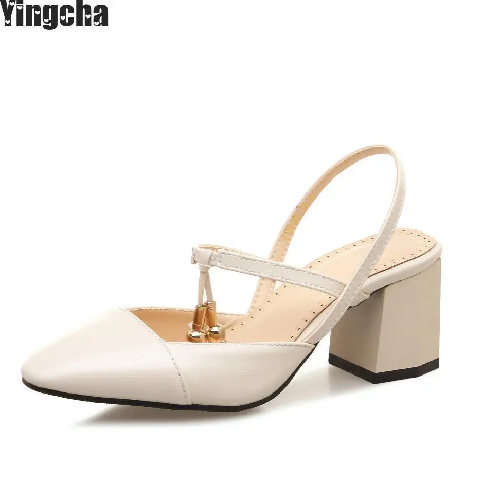

Handmade Pu Leather Sandals Women Shoes Lady High Quality 2018 Summer Closed Toe Medium Heels Big Size 34-46