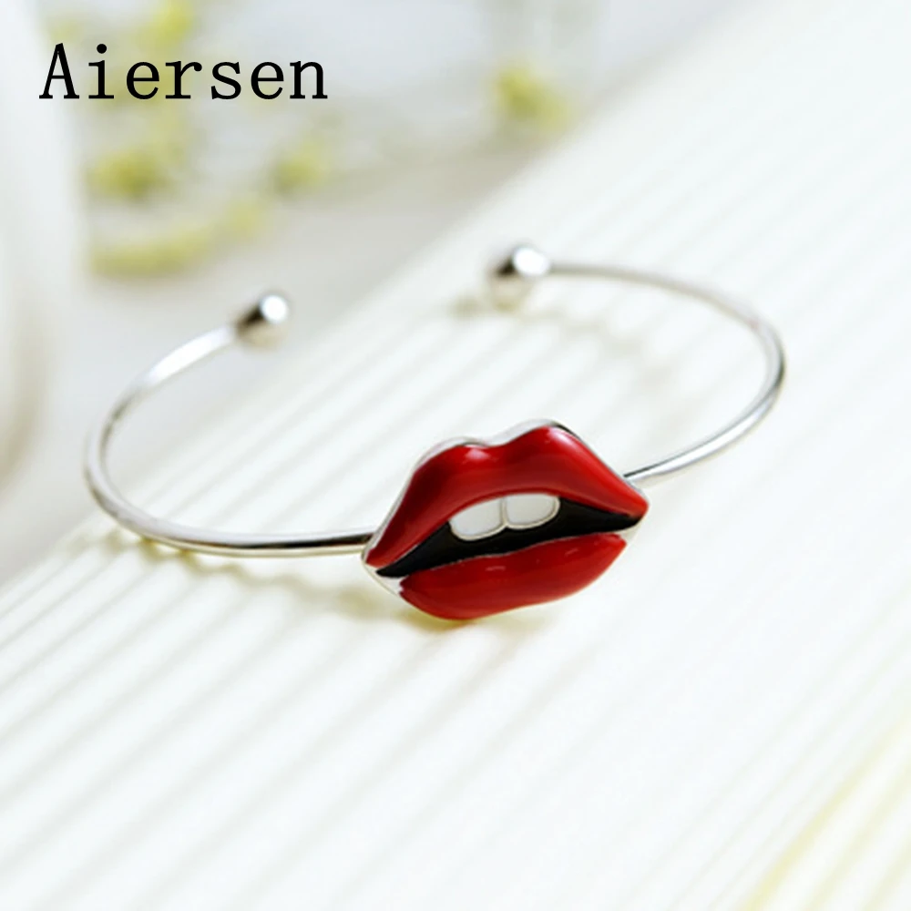 

Aiersen Big Lips Bangle for Women Real Sliver 925 Jewelry Charms Open Cuff Bangles Valentine's Day Gift Original Design Bracelet