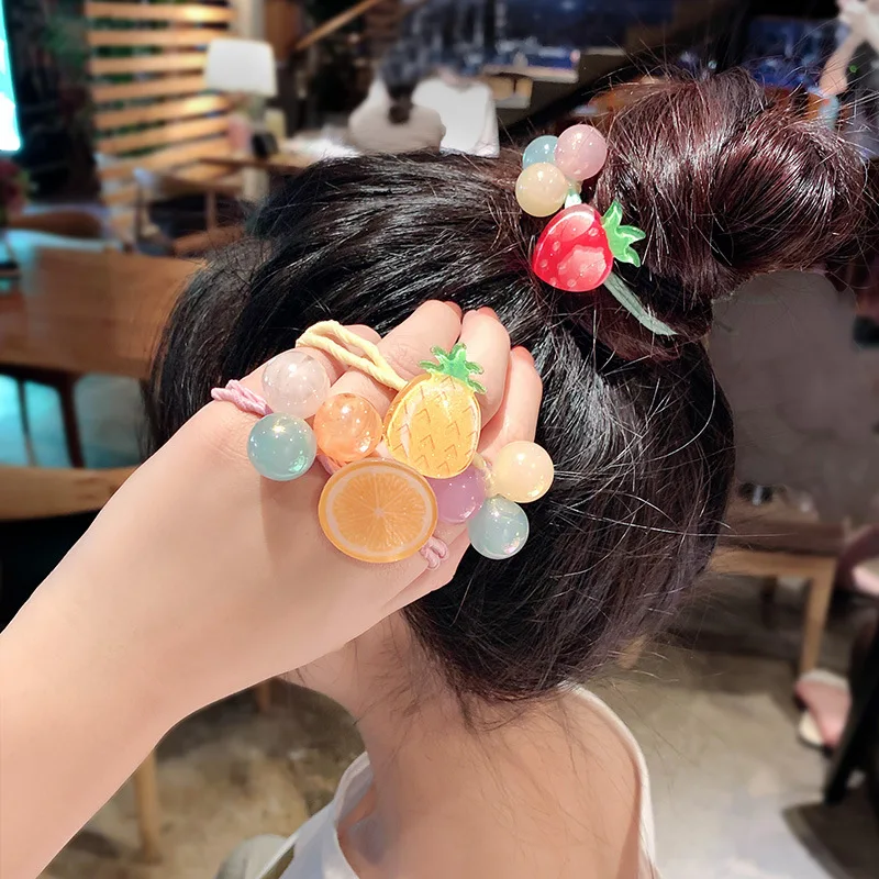 Летние милые эластичные резинки для волос с фруктами для девочек, корейская мода, морковь, ананас, повязка для волос для принцессы, аксессуары