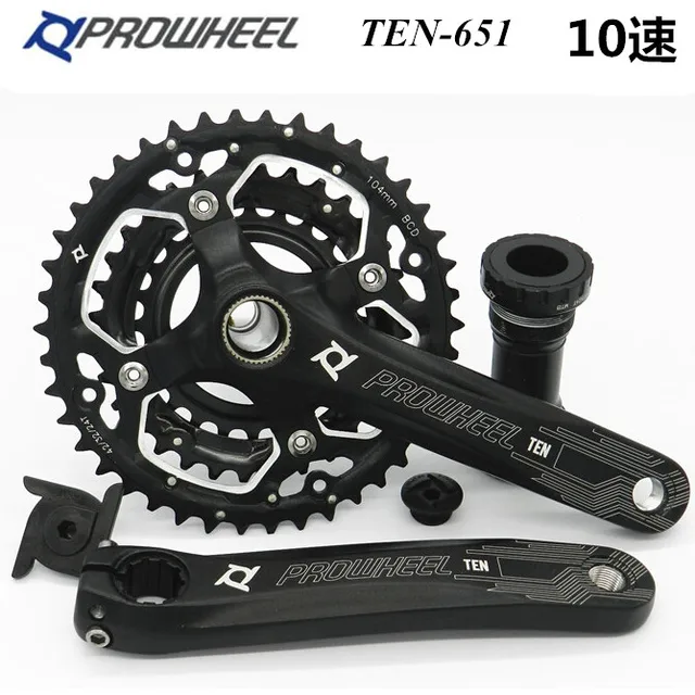 Prowheel Ten 651 Hollow MTB Mountain Bike Crankset Disc 24 32 42 for 10 Speed Bicycle Crank