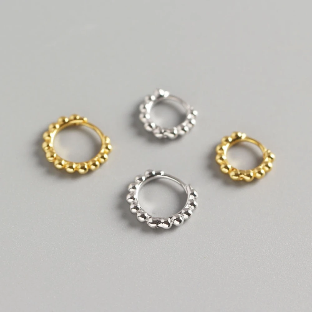 

925 Sterling Silver Mini Hoop Huggie Earrings Women Round Peas Rivet Ladies Circle Hoop Earring Girls University Jewelry