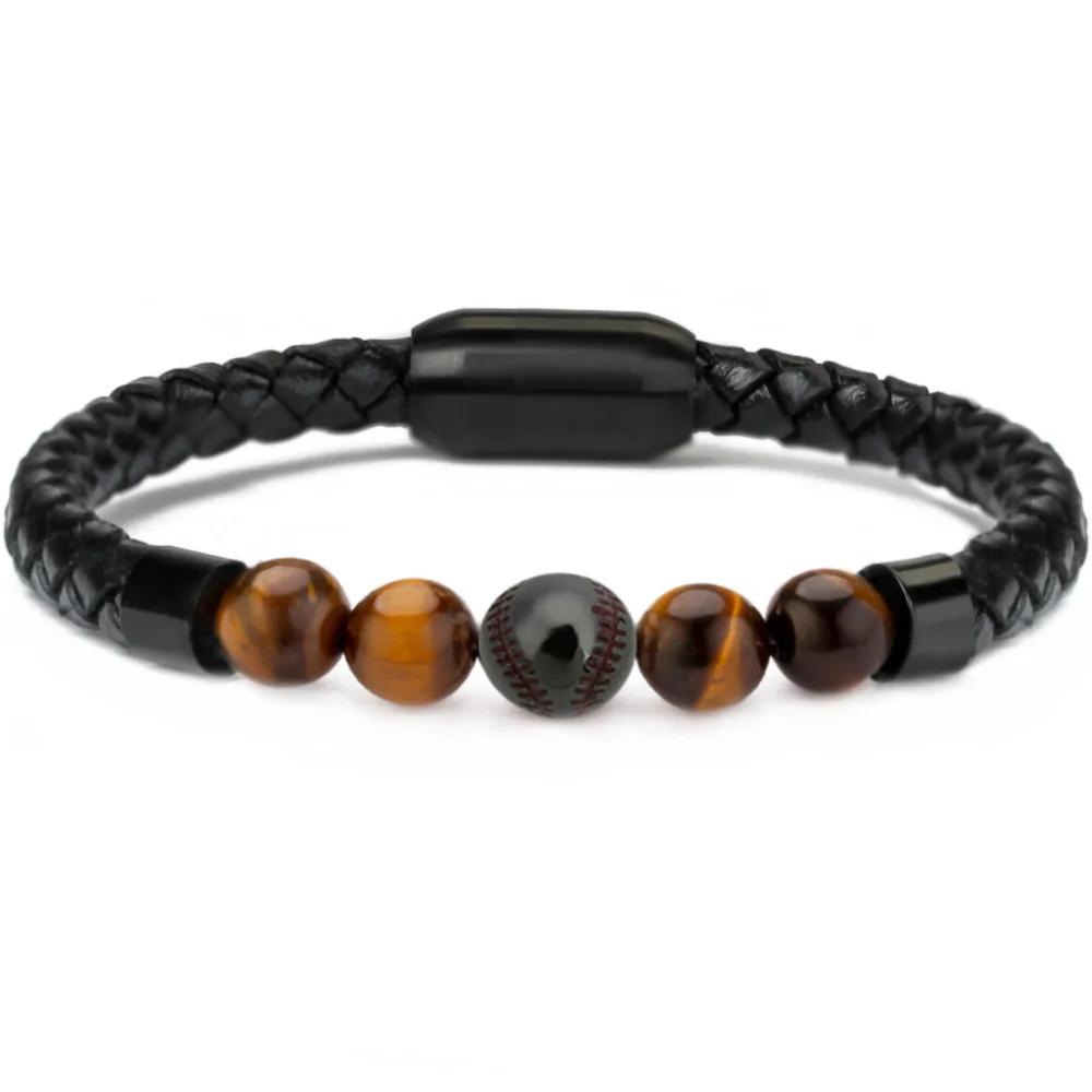 

LOULEUR Mens Bracelet Black Braided Leather Bracelets Lava Stone Charm Bracelet For Men Stainless Steel Clasp Jewelry