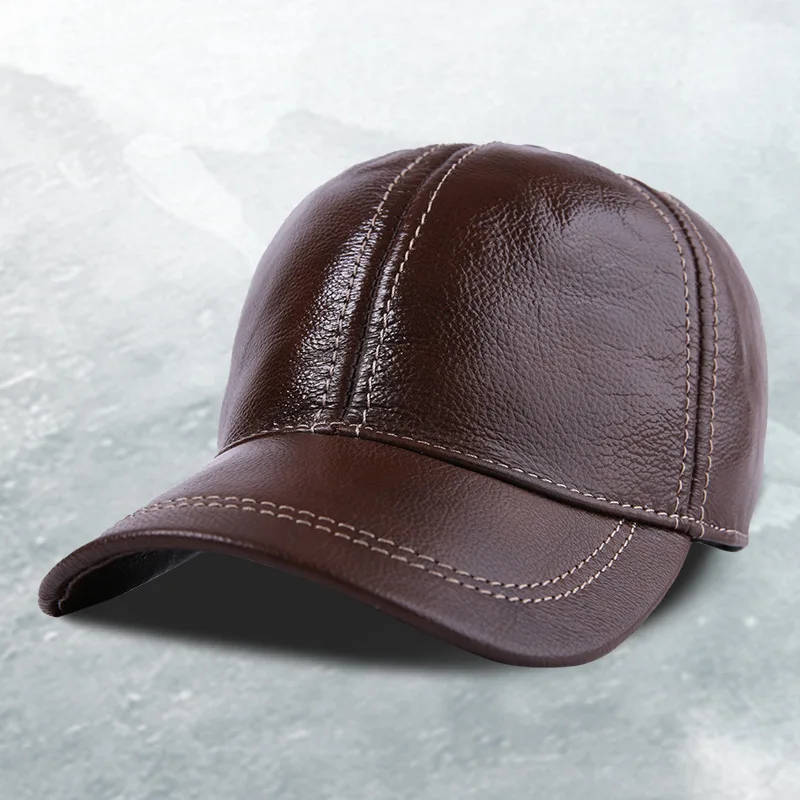 

Thin Genuine Leather Hat Men's Autumn Winter Visor Cap Male Middle-aged Dad Cowhide Hats Men Fashion High Quality Caps H6916