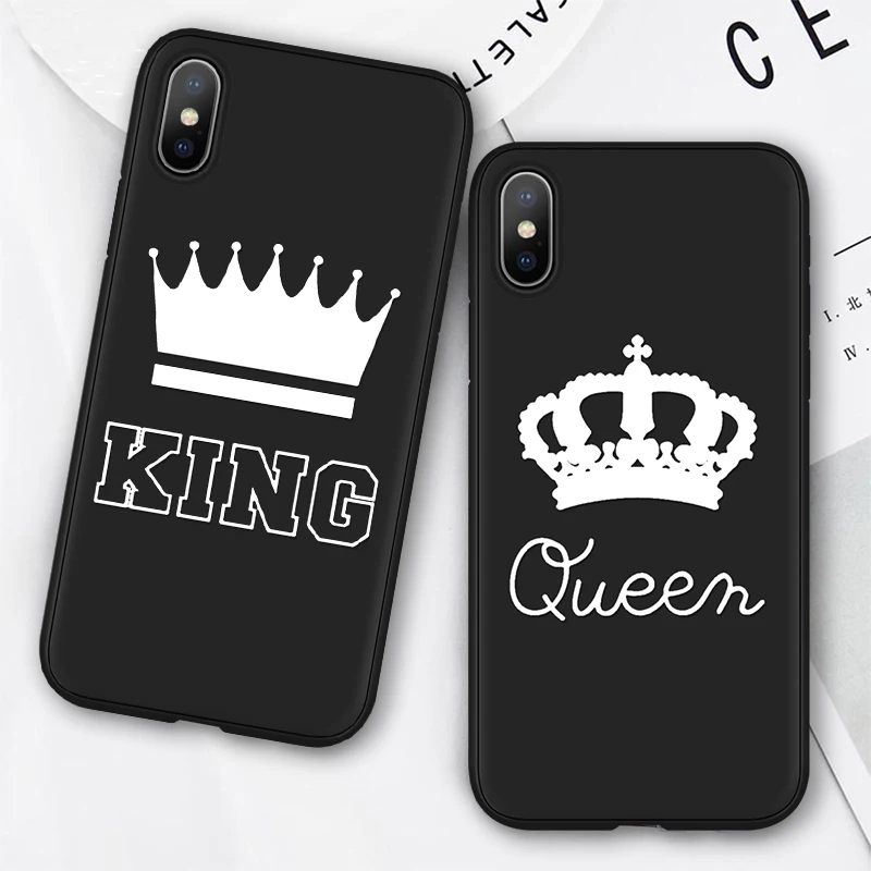 

Fashion Black Soft TPU King Queen Case for iphone 7 8 6 6s Plus 5 5S SE Cover FOR iphone 10 XR X Xs Max Case Wave Point Stripe