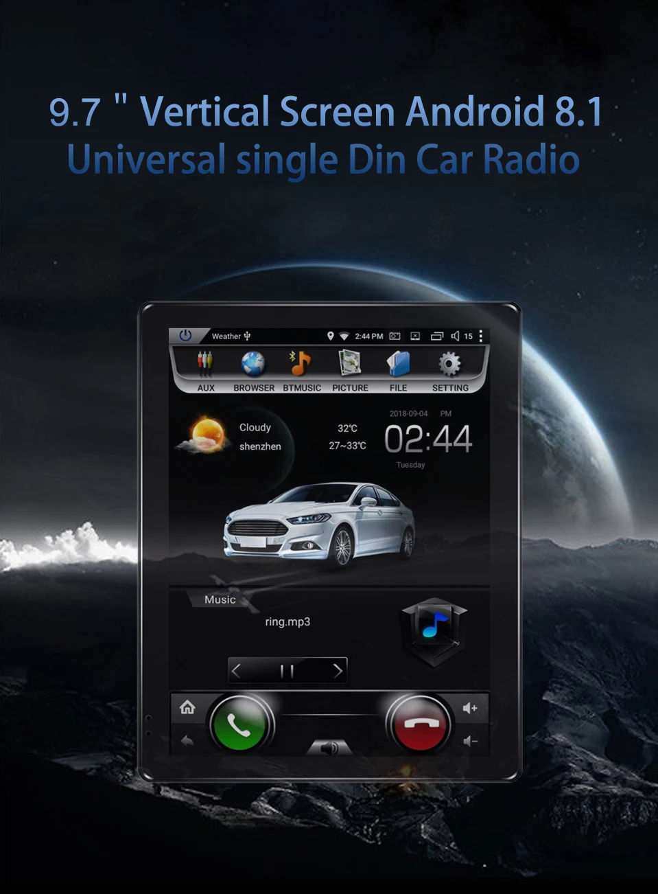 Excellent 9.7" Single Din Universal Car Radio Audio Stereo Wifi/GPS Navi Rear View Camera Carplay Mirror-link Bluetooth Head Unit. 0