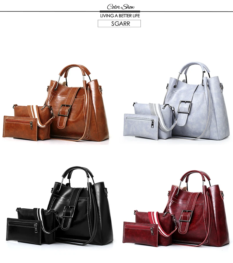 SGARR Женская Вощеная сумка из искусственной кожи высокого качества, женские сумки, комплект из 3 предметов, сумки через плечо, модная повседневная сумка-тоут, новая