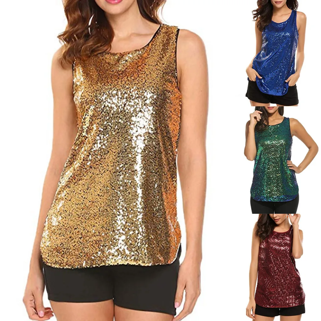 

Tank Top Women's Sleeveless Sparkle Shimmer Camisole Vest Sequin Tank Tops Haut Femme Debardeur Femme Plus Size Tank Top Women