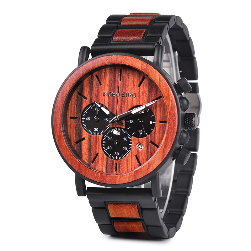 BOBO BIRD Wooden Watch Men Stopwatch Bamboo Wrist Watch Male With Date Create Clock Gift In Wood Box saat erkek