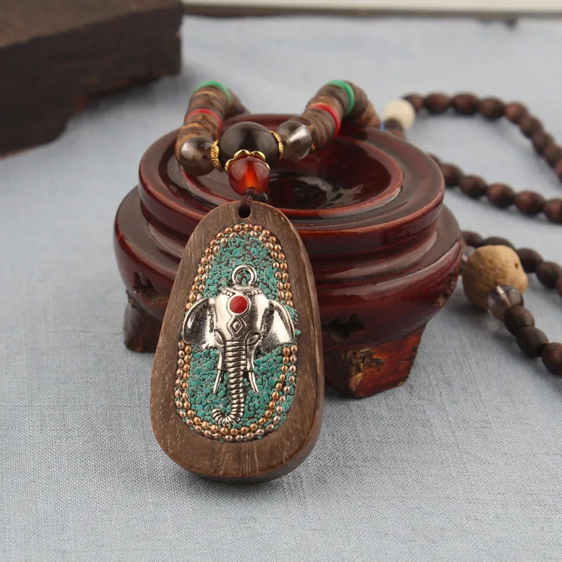

WEIYU Fashion Buddha Toem Necklace Vintage Ethnic Elephant Necklace Coconut Shell Beads Necklace Wood Beads Necklace Jewelry
