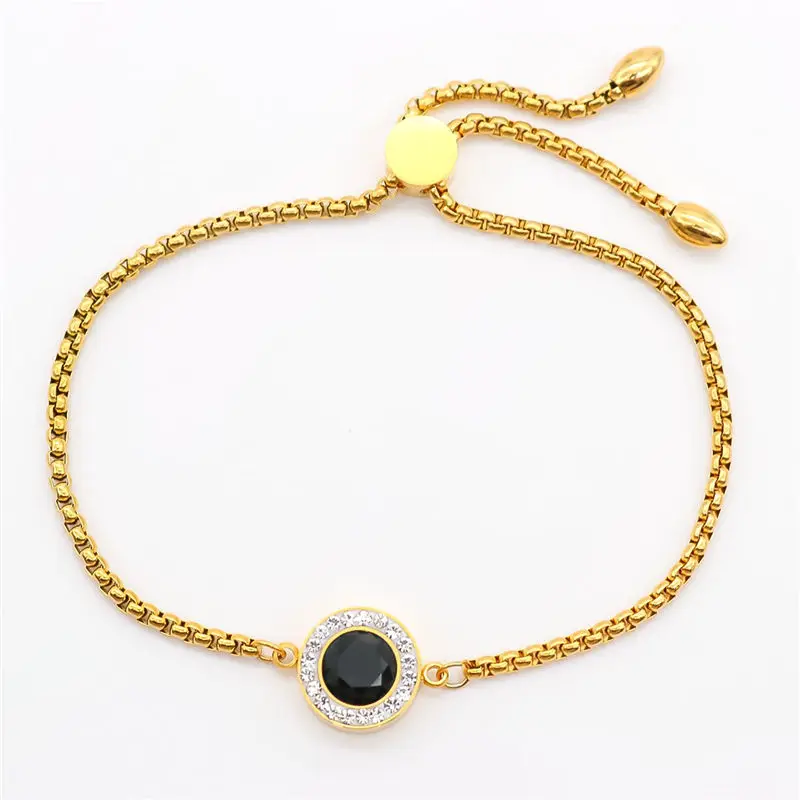 Модный регулируемый ползунок из нержавеющей стали/Скользящие Боло браслеты золотой круглый, кубический цирконий браслет, женская бижутерия длиной 28 см 1 шт