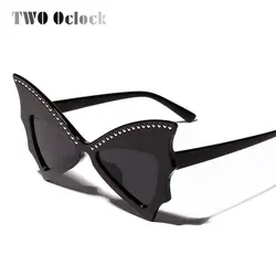Два Oclock солнцезащитные очки Для женщин Винтаж женский Треугольники Бабочка солнцезащитные очки UV400 заклепки ретро очки дамы Оттенки Óculos