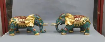 

21 China Royal Cloisonne Bronze Bat flower JiXiang Elephant Statue Pair
