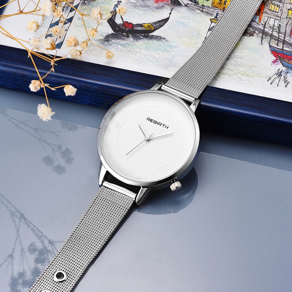 

REBIRTH 2018 Super Slim Sliver Mesh Stainless Steel Women Watches Top Brand Luxury Famous Quartz Watch Female Clock Montre Femme