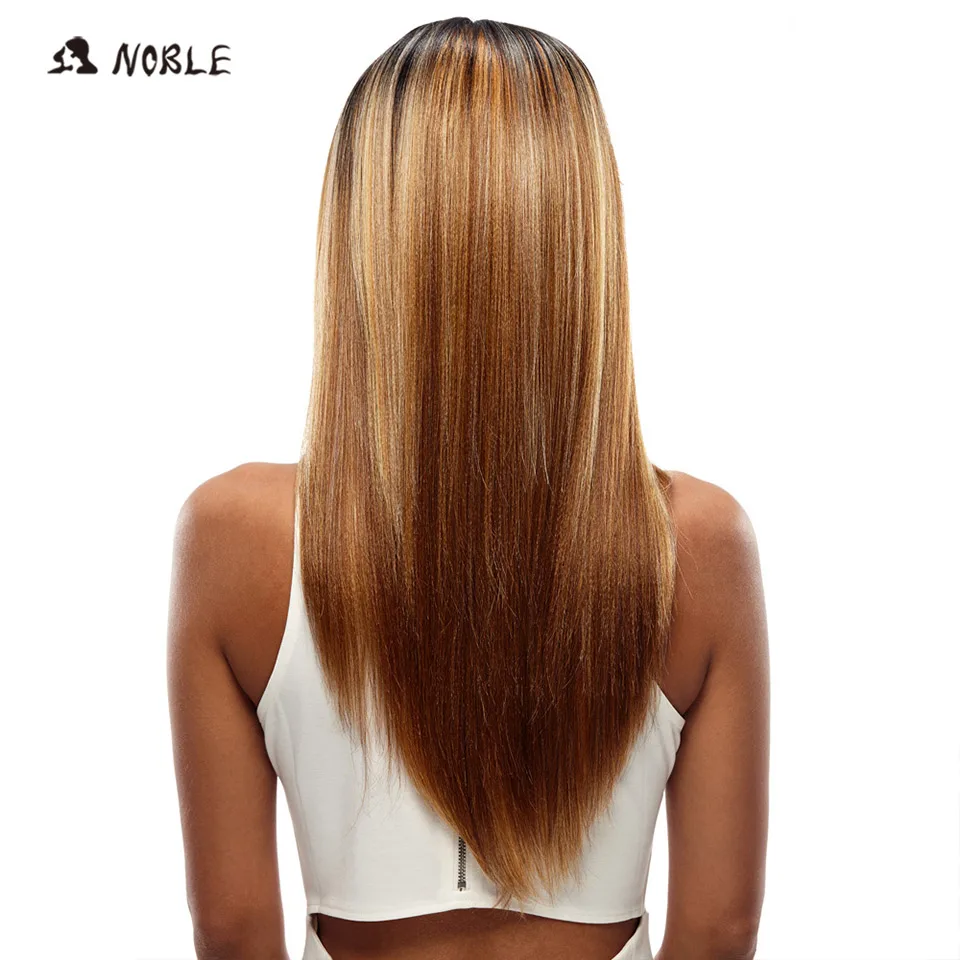  Noble Long Straight Synthetic Hair Lace Part Wig 24 Inch Wigs For Black Women 3 Colors 1B Red Mixed
