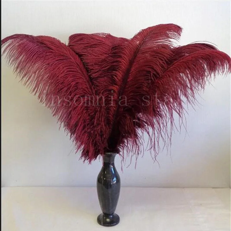 

100pcs big pole 100% natural ostrich feather dyed burgund 20-80CM/8-32Inch for party mask headdress clothing accessories