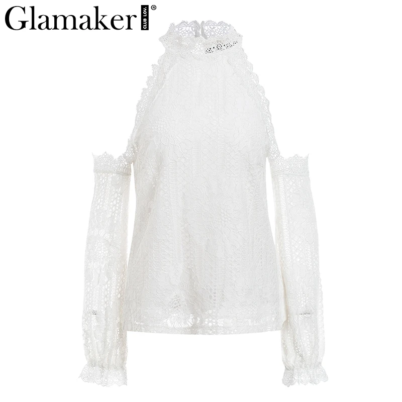 Glamaker Off shoulder white lace blouse shirt Women bodycon blouse elegant Winter sexy shirt 2018 female blusas tops & tees Glamaker Off shoulder white lace blouse shirt Women bodycon blouse elegant Winter sexy shirt 2018 female blusas tops & tees
