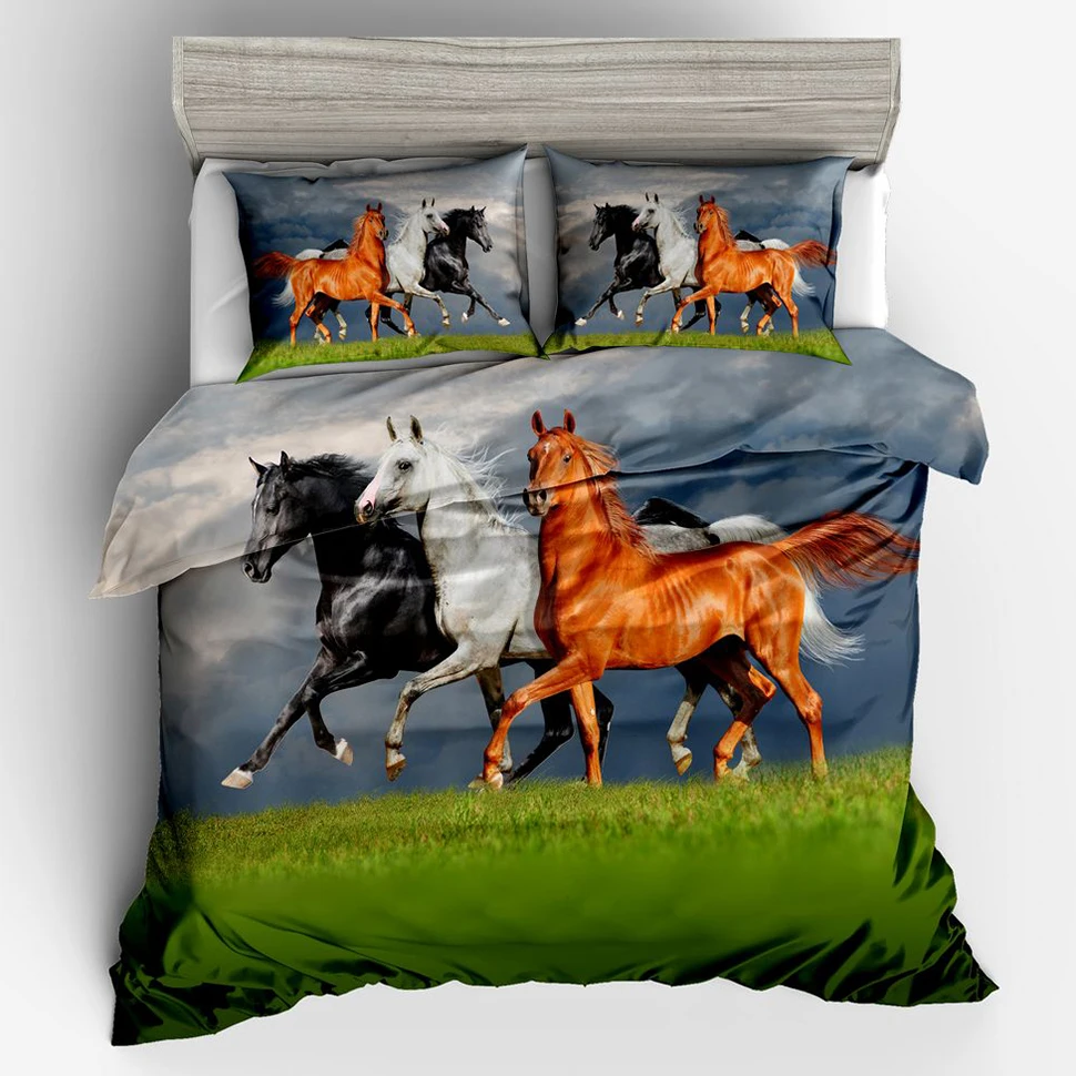 3D White Horse Home Textile Adult Boy's Kids Duvet Cover Bedding Set Twin Full Queen King Size -1 Quilt -2 Pillow | Дом и сад