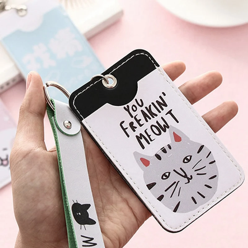 

Cartoon Letter Cat Card Bag Lanyard Bank Credit ID Holder Cover Women Bank Bus Girl Keyring Key Card Wallet Chain Gift Travel