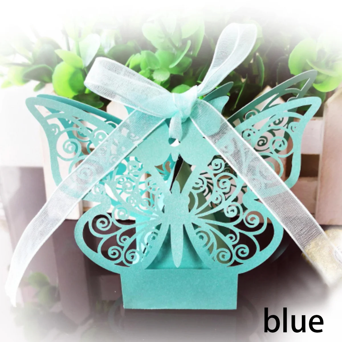 50 шт. подарочные бумажные коробки с бабочкой, креативная лазерная резка, Свадебная коробка для конфет, коробка для шоколада, свадебные украшения, принадлежности - Цвет: Синий