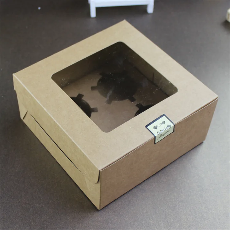 20 шт выпечки еды картон крафт коробка с прозрачным окном, печенья Подарочная упаковка коробка, лунный торт Макарон чашка упаковка для тортов бумажная коробка - Цвет: Brown