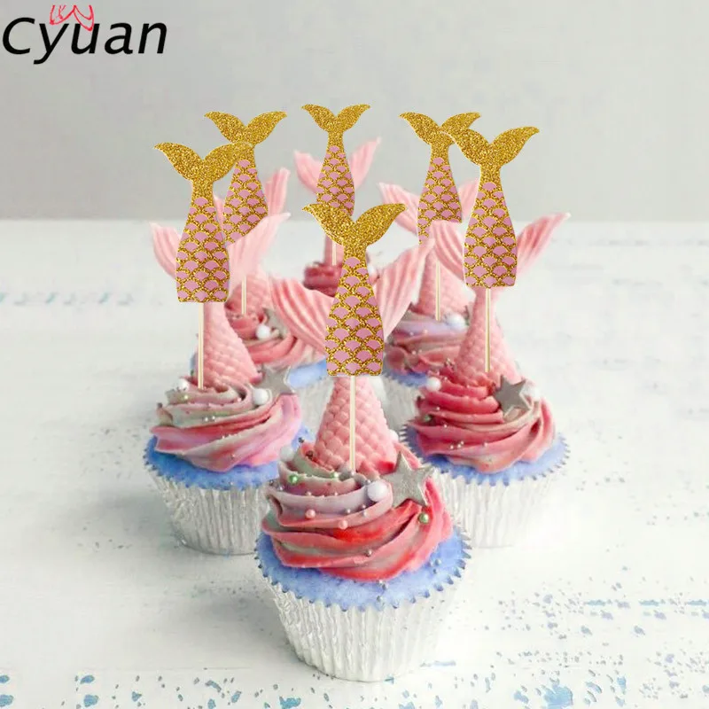 Cyuan Birthday Party Mermaid Theme Cake Topper Under The Sea Girl Birthday Cake Decorating Flags Kids Party Favor Cupcake Topper Cake Decorating Supplies Aliexpress