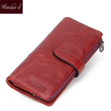 Kontaktieren frauen Geldbörsen Marke Design Hochwertigem Echtem Leder Brieftasche Weibliche Haspe Mode Dollar Preis Lange Frauen Geldbörsen